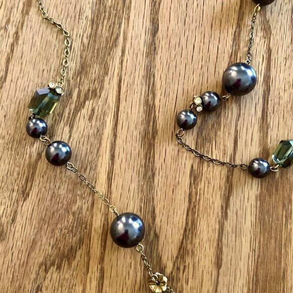 J.Crew | Grey Faux Pearl and Crystal Station Necklace | 36” Length - Picture 4 of 5